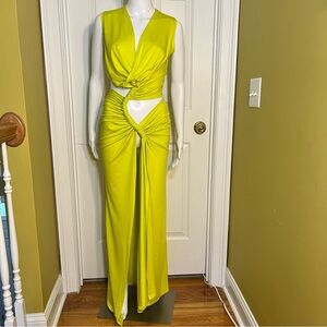 Baobaome Women's Bright Green Yellow Sleeveless Cocktail Maxi Dress Size Medium